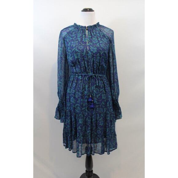 FIGUE Sz XS Blue Green Floral Kaia Smocked Dress Long Sleeve Boho - Picture 8 of 9